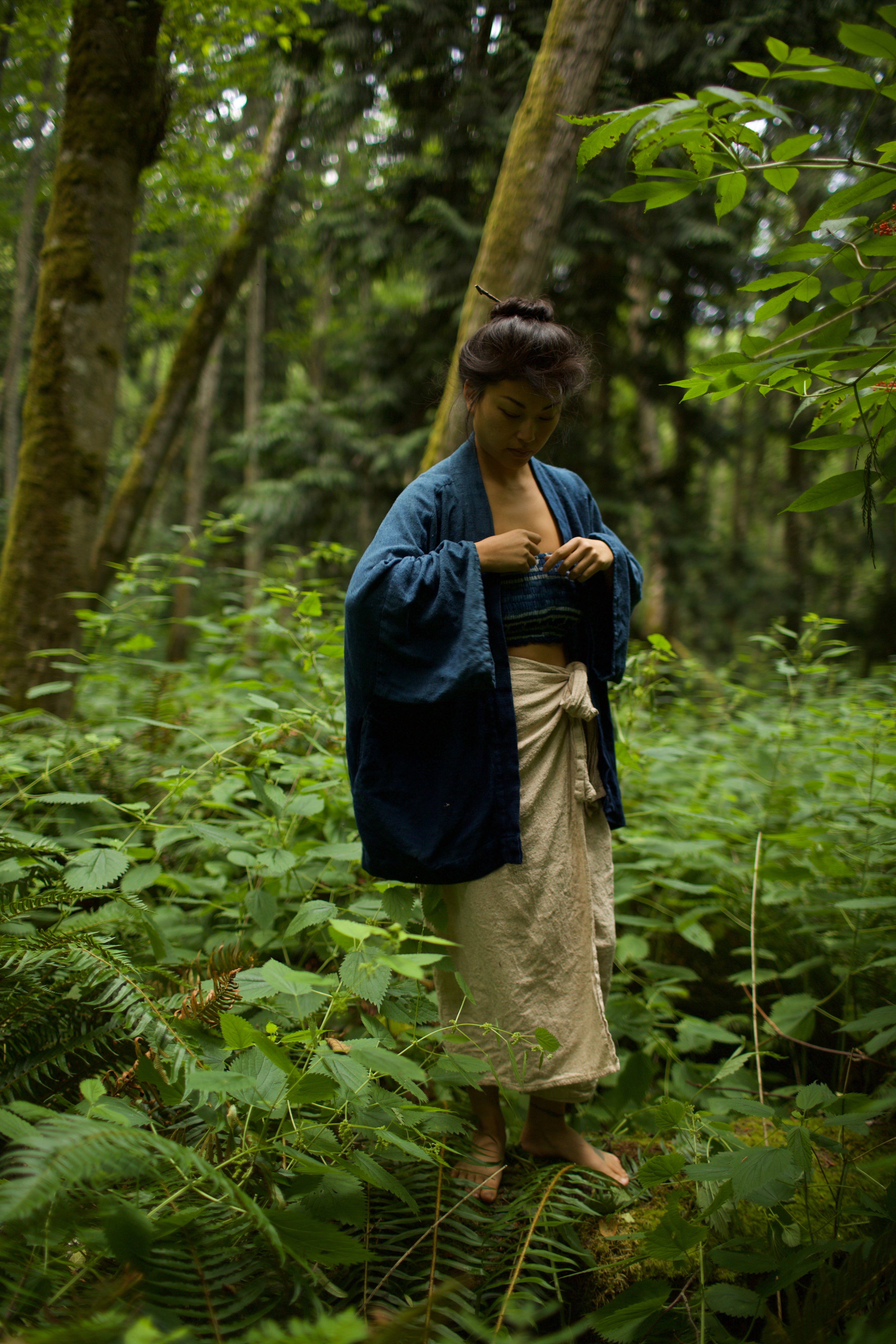 Raw Silk Kimono - Indigo
